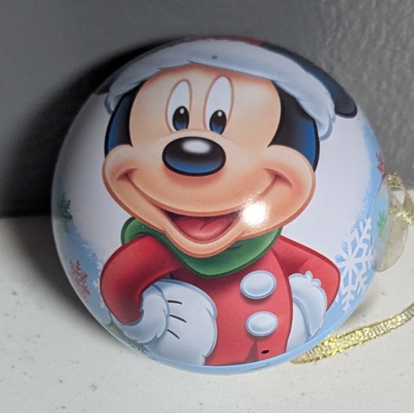Disney Holiday Tin Ornament with Mickey and Minnie in Red and Green - Picture 3 of 7